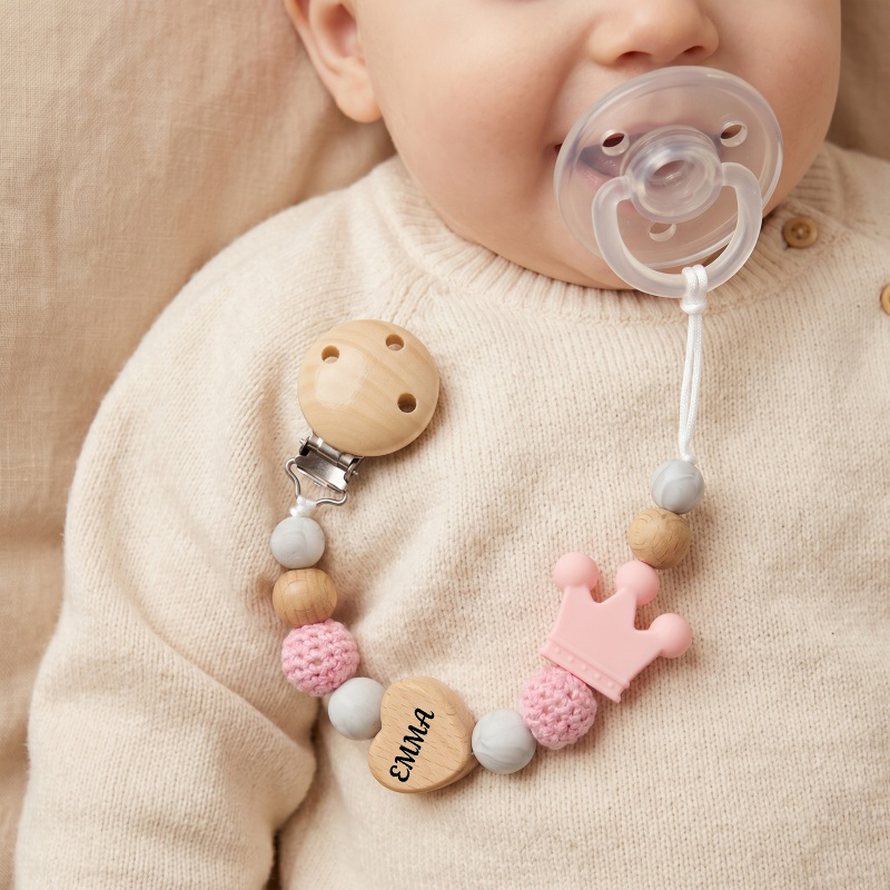 Baby Food Name - Attache-tétine personnalisée pour bébé, cœur en